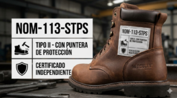 bota industrial con letrero de etiqueta de norma de seguridad